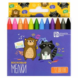 Мелки восковые МИШКА И ЕНОТ 12 цветов