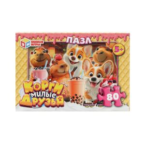 Корги и милые друзья. Пазлы в коробке 80 деталей