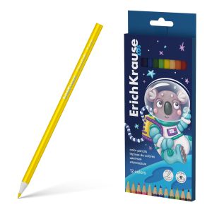 Цветные карандаши деревянные ErichKrause Kids Space Animals трехгранные, грифель 3 мм, 12 цветов 