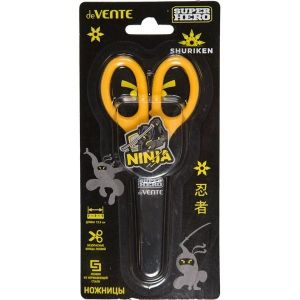 Ножницы детские "deVENTE. SuperHero. Ninja" 13,5 см, пластиковые кольца, защитный футляр с каучуковы