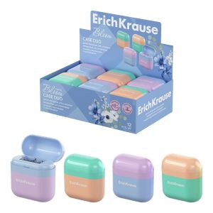 Точилка пластиковая ErichKrause Case Duo, Pastel Bloom, с контейнером, ассорти 