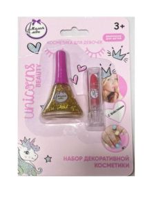 Помада красная и лак для ногтей с блестками, золотой МИЛАЯ ЛЕДИ