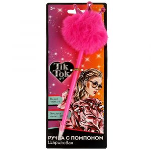 Ручка шариковая с пуш.топпером,  (диз 1) TIK TOK GIRL 