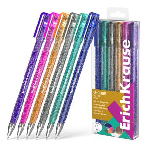 Набор из 6 ручек гелевых ErichKrause G-Cube® Stick Glitter 1.0, цвет чернил ассорти 