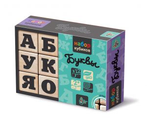 Кубики деревянные "Буквы" 12 шт (Черн.буквы на неокр. кубиках) 01553
