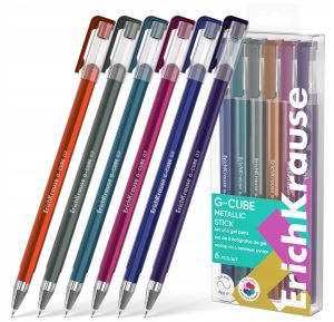 Набор из 6 ручек гелевых ErichKrause G-Cube® Stick Metallic 1.0, цвет чернил ассорти 