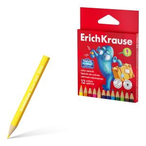 Цветные карандаши деревянные ErichKrause Jolly Friends мини шестигранные, грифель 3 мм, 12 цветов 