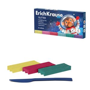 Пластилин классический ErichKrause Kids Space Animals Glitter с блестками 6 цветов со стеком, 108 г 