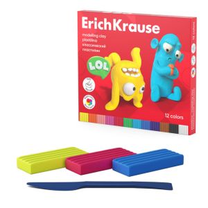 Пластилин классический ErichKrause Jolly Friends 12 цветов со стеком, 216 г 