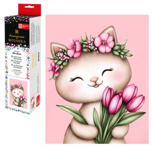 Алмазная мозаика КОШЕЧКА С ТЮЛЬПАНАМИ 20x25 см