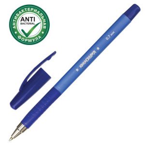 Ручка шариковая масляная с грипом "АНТИБАКТЕРИАЛЬНАЯ", синяя, 143350