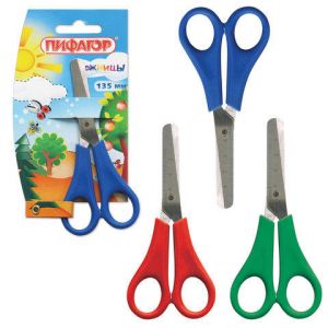 Ножницы ПИФАГОР 135мм, с линейкой, цвет ассорти