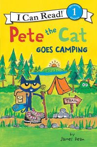 Pete the Cat goes camping.