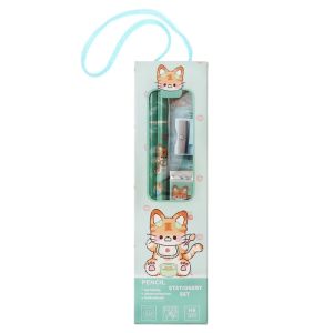 Набор канцелярский, зеленый, 2 чернографитных карандаша, точилка, ластик, линейка    