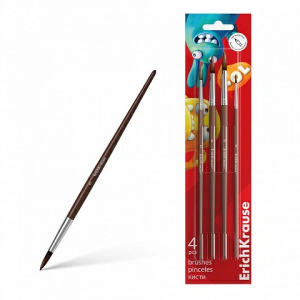 Кисти ErichKrause Jolly Friends для акварели и гуаши, пони, 4 штуки 
