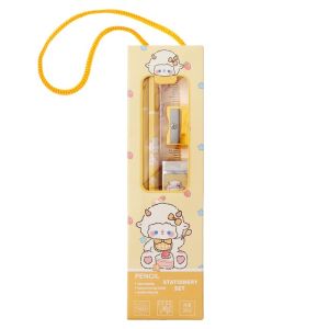 Набор канцелярский, желтый, 2 чернографитных карандаша, точилка, ластик, линейка