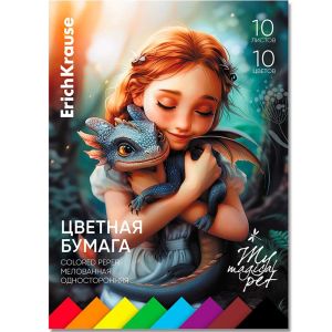 Цветная бумага односторонняя на клею ErichKrause, Magic Pet, А4, 10 листов, 10 цветов