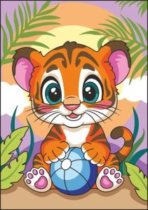 Ркн-132 Картина по номерам для малышей на картоне 20х30 "Тигрёнок"
