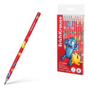 Цветные карандаши деревянные ErichKrause Jolly Friends круглые, грифель 3 мм, 12 цветов 
