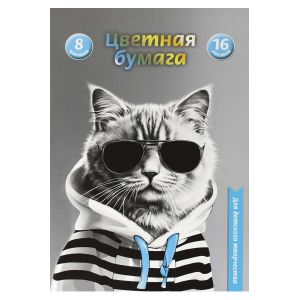 Цветная бумага КОТ В ХУДИ 16 л