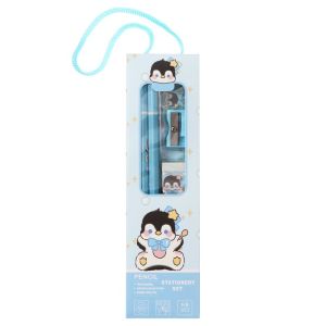 Набор канцелярский, голубой, 2 чернографитных карандаша, точилка, ластик, линейка    