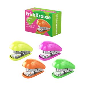 Мини-степлер №24/6, 26/6  ErichKrause Compact Neon до 20 листов, ассорти 