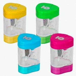 Точилка "Трио +", со стирательной резинкой, с контейнером, пластиковая, ассорти, 228439