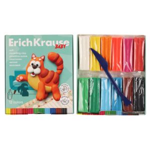 Пластилин мягкий восковой ErichKrause Baby 12 цветов со стеком, 156 г 