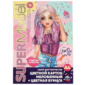 Набор: цветная бумага и цветной картон (8+8), tik tok girl 