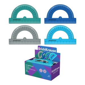 Транспортир пластиковый ErichKrause Ice Metallic, 180°/10см, ассорти 