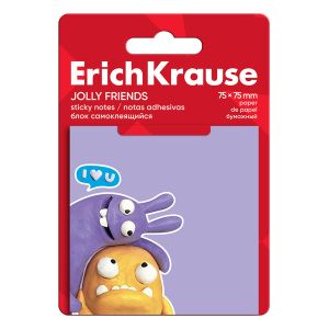 Блок самоклеящийся бумажный ErichKrause Jolly Friends, 75х75 мм, 50 листов, ассорти