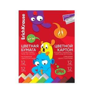 Набор цв. бум. и картона ErichKrause, Jolly Friends, А4, 24 л., по 12 цв. + метализированные