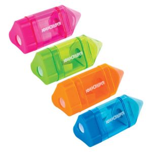 Точилка "Карандашик", со стирательной резинкой, с контейнером, пластиковая, ассорти, 228440