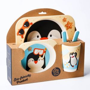 Набор детской посуды «Пингвинёнок», из бамбука 4166508