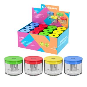 Точилка пластиковая ErichKrause S-Keg, Neon, с контейнером, ассорти 
