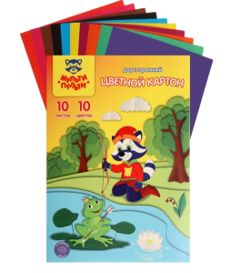 Картон цветной А4 двустор.,10л., 10цв., мелованный, "Енот в волшебном мире"