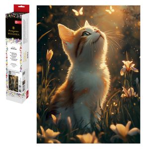 Алмазная мозаика КОТЕНОК И БАБОЧКИ 30*40 см