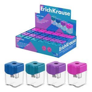 Точилка пластиковая ErichKrause Wave Mini, Vivid, с контейнером, ассорти 