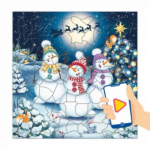 Пазл фигурный на подложке+Доп. реальность. Танцующие снеговики. 80 дет.