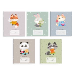 Тетрадь школьная ученическая, 12 л, клетка, ПАСТЕЛЬНЫЕ ЗВЕРУШКИ 