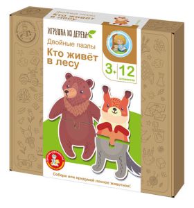 Пазлы деревянные Двойные "Кто живет в лесу" 12 эл 05262