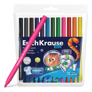 Фломастеры ErichKrause Kids Space Animals Super Tip Ultra Washable 12 цветов 