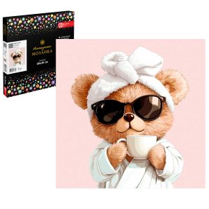 Алмазная мозаика с частичной выкладкой МИШКА С КОФЕ