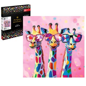 Алмазная мозаика с частичной выкладкой ТРИ ЖИРАФА 30*30 см