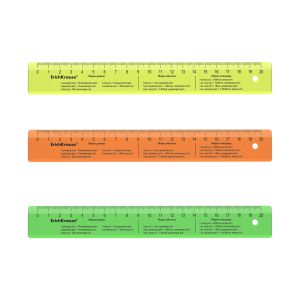 Линейка с единицами измерения пластиковая ErichKrause Neon, 20см, ассорти 