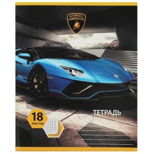 Тетрадь, Ламборгини 18 листов, клетка, диз 1 Умка