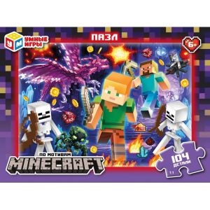 По мотивам Minecraft. Пазлы в коробке 104 детали. 190х141х35 мм. Умные игры  в кор.24шт
