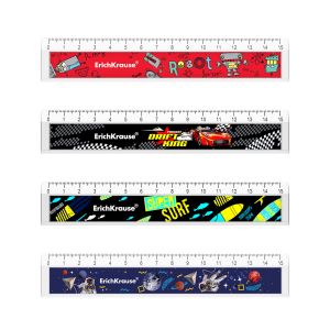 Линейка с выемкой пластиковая ErichKrause, 15см, ассорти для мальчиков