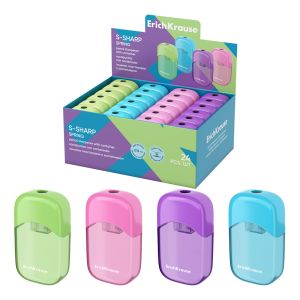 Точилка пластиковая ErichKrause S-Sharp, Spring, с контейнером, ассорти 