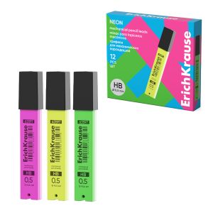 Грифели ErichKrause Neon для механических карандашей 0.5 мм, HB